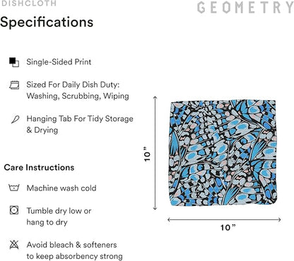 GEOMETRY Kitchen Dish Cloths - Spring & Summer Collection - Premium Dishcloths with Geoweave - Absorbent & Fast Drying Kitchen Towels - Blue Garden Wings, 10" x 10" - 3-Pieces