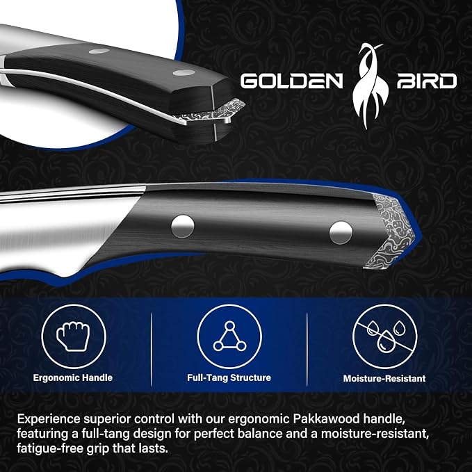 Golden Bird Butcher Breaking Knife for Meat Cutting, 8 Inch Damascus Boning Knife, VG10 Brisket Trimming Knives, Flexible Fillet Knives, Japanese Slicing Knives with Wood Handle,Gifts for Men