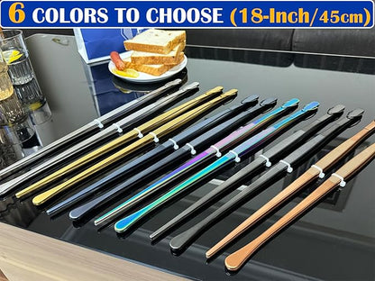 JETKONG 2 Pcs 18 Inch (45cm) Stainless Steel Grill Tongs Heavy Duty Giant Tweezer Tongs, Extra Large Tweezers Tools for Cooking, Grilling, BBQ and Turning Food (Black)