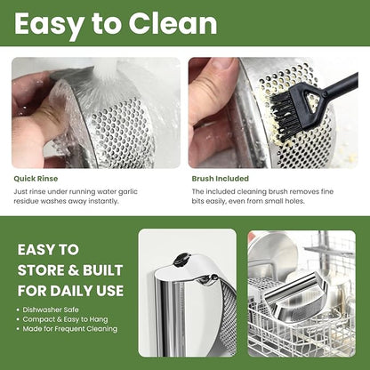 Garlic Press Rocker 304 Stainless Steel Garlic Mincer & Crusher with Silicone Peeler and Cleaning Brush, Ergonomic Dishwasher Safe Garlic Chopper Kitchen Gadget for Seniors & Home Cooks