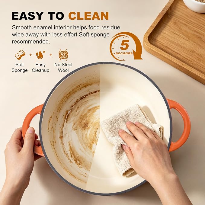 Enameled Cast Iron Dutch Oven - 7QT Pot with Lid,Oven Safe to 500°F,Heavy-Duty Cookware for Sourdough Bread Baking,Braising,Stews,Roasting Orange