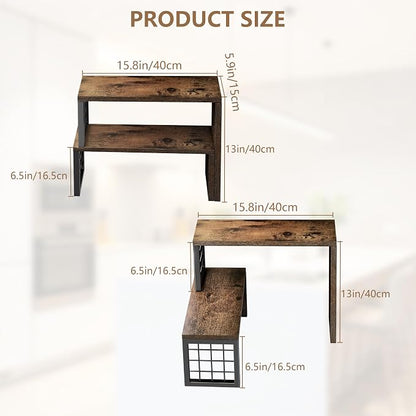 Kitchen Countertop Organizer, 2 Tier Spice Rack, Adjustable Cabinet Organizer Shelf, Corner Counter Shelf for Kitchen, Pantry, Coffee Station, Stackable, Expandable, Rustic Brown