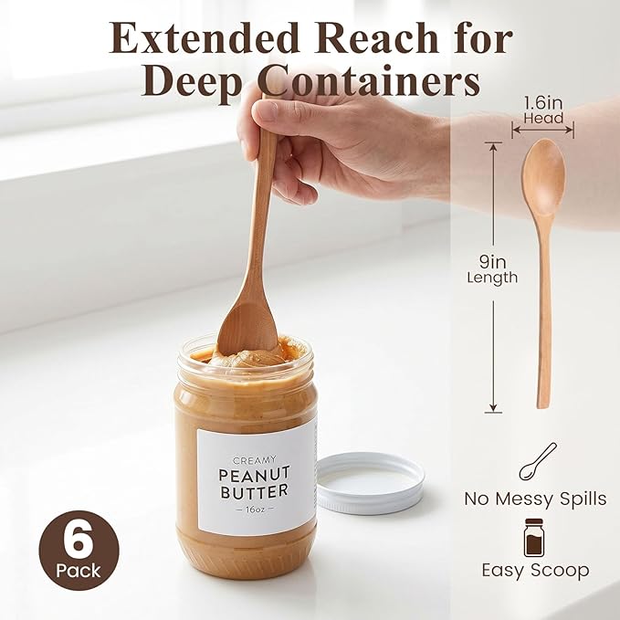 HAKSEN 6PCS Wooden Spoon Set, Oval Wooden Mixing Spoons Long Handle Spoons Nonstick Japanese Style Kitchen Utensils for Home Kitchen Cooking Stirring