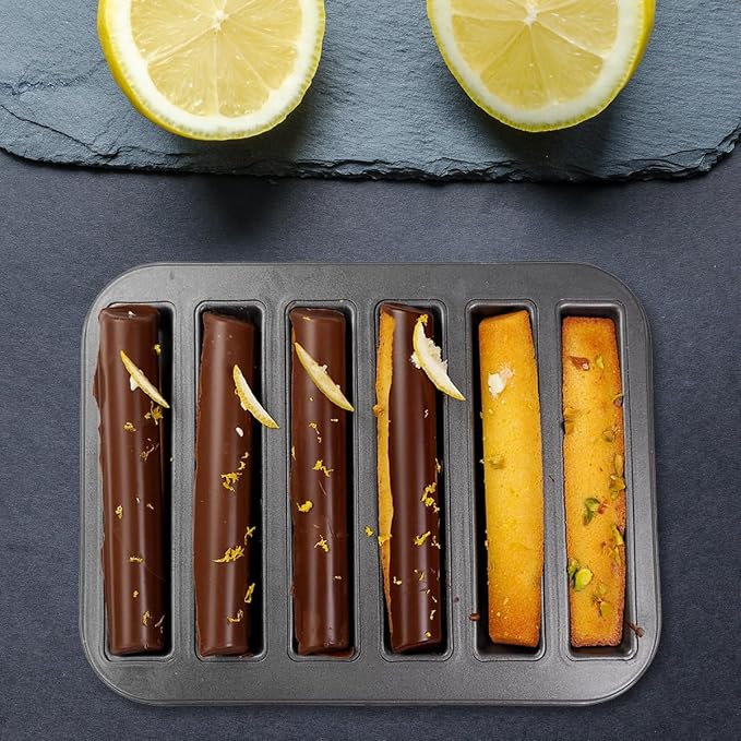 6 Cup Financier Cake Baking Pan Breadstick Biscotti Ladyfinger Donut Cookie Cornbread Stick Mini Bread Loaf Baguette Nonstick Small Muffin Cupcake Madeleine Tin Tray Mold