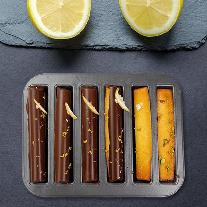 6 Cup Financier Cake Baking Pan Breadstick Biscotti Ladyfinger Donut Cookie Cornbread Stick Mini Bread Loaf Baguette Nonstick Small Muffin Cupcake Madeleine Tin Tray Mold
