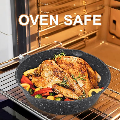 AIKENBBKK 12 Inch Deep Frying Pan Skillet Nonstick with Lid, 5 QT Saute Pan, Non Stick Frying Pan, Compatible with All Stovetops, Detachable Handle, Oven Safe, PFOA PFOS Free, Black