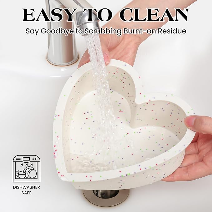 10 Inch Heart Shaped Silicone Cake Pans Set of 3, Large Nonstick Heart Baking Molds for Oven/Air Fryer, Food Grade Easy Release Heart Pan（Cream）