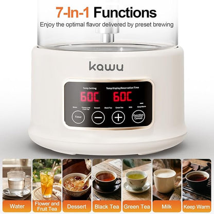 Kawu Electric Kettle, 7-in-1 Hot Water Dispenser Health Pot for Tea Coffee, 2.5L Glass Tea Kettle with Temperature Control, 24H Keep Warm, BPA Free, Water Warmer for Home Office Kitchen
