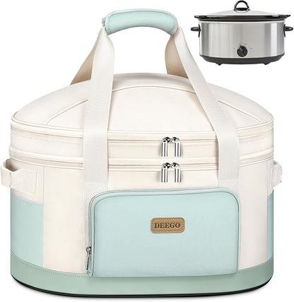 DEEGO Carrying Bag for Crock-Pot 6-8 Quart, 2-Layer Insulated Portable Slow Cooker Travel Bag with Support Pad, Lid Fasten Straps & Easy-Clean Liner, Ideal for Transport, Family Gatherings Potlucks