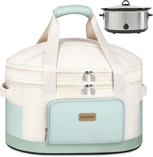 DEEGO Carrying Bag for Crock-Pot 6-8 Quart, 2-Layer Insulated Portable Slow Cooker Travel Bag with Support Pad, Lid Fasten Straps & Easy-Clean Liner, Ideal for Transport, Family Gatherings Potlucks