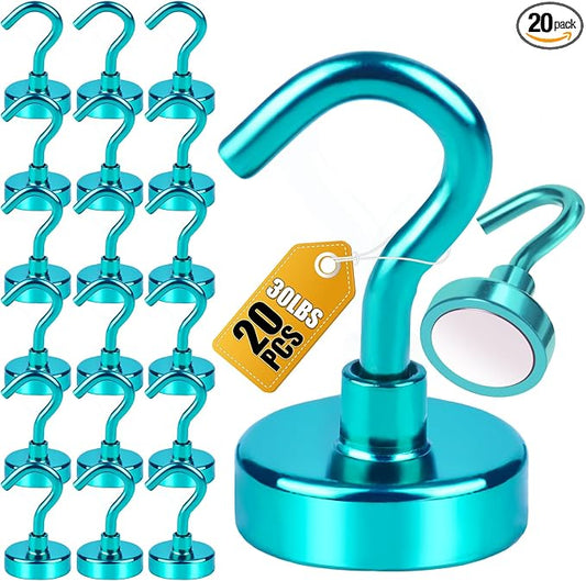 DIYMAG Magnetic Hooks, 30Lbs Strong Heavy Duty Cruise Magnet S-Hooks for Classroom, Fridge, Hanging, Cabins, Grill, Kitchen, Garage, Workplace and Office Etc, (20 Pack-Green)