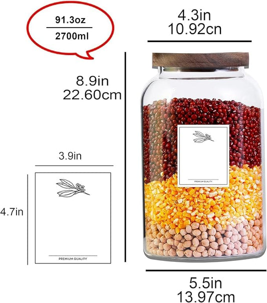 Two 2.7L Large Capacity Transparent Glass Sealed Jars with Lids.Food Storage Jars,Used for Various Food Preservation Jars,Such As Coffee,Rice,Flour,Sugar,Spices,Beans,and Grains