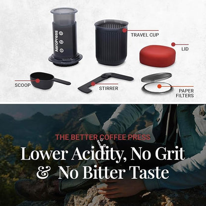 AeroPress Go, Extra Small Portable Coffee Maker Kit, Travel, Hiking & Camping, All-in-One French Press, Pour-Over & Espresso Style Manual Brewer, 2 Min Brew Makes a Less Bitter, More Flavorful Cup