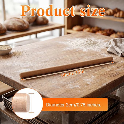 Gisafai 2 Pack Thin Rolling Pins Extra Long 3/4-inch Diameter Wooden Baking Dough Rolling Pins 23.62 In/ 60 cm Long Handmade for Large Baking, Tortilla, Bread, Nut Tart, Pizza
