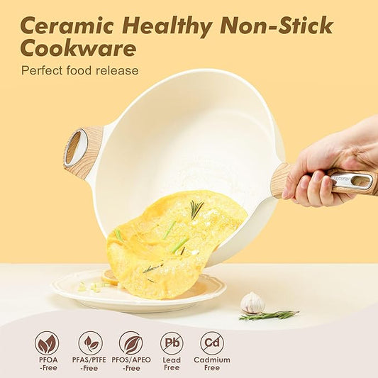 SENSARTE Ceramic Nonstick Frying Pan Skillet with Lid, 12 Inch Large Deep Frying Pan, 5 QT Saute Pan, Induction Pan, Healthy Non Toxic Cooking Pan with Helper Handle, PFOA PFAS PTFE Free