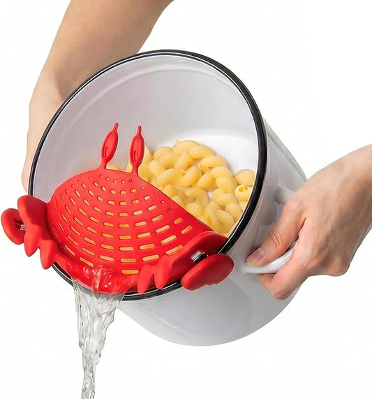 NEW Crabby Clip-On Strainer by OTOTO - Silicone and Stainless Steel Pasta Strainer, Funny Gifts, Cute Kitchen Accessories, Red Crab, Cool Kitchen Gadgets
