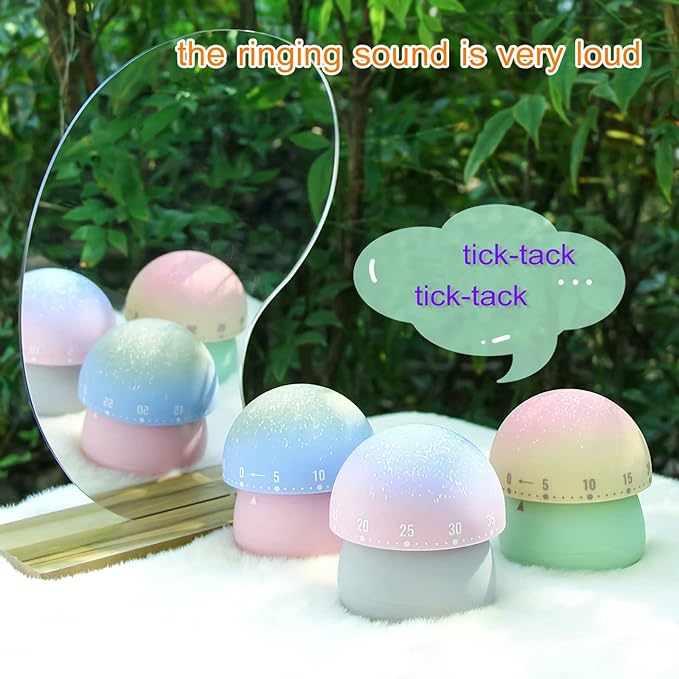 Mechanical Kitchen Timer, Cute Mushroom Timer for Kids, Wind Up 60 Minutes Manual Countdown Timer for Classroom, Home, Study and Cooking (Pink Base)
