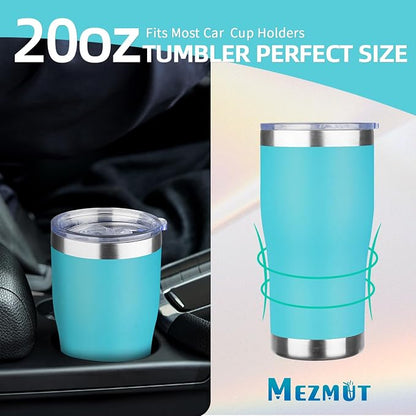 MEZMUT 1 Pack 20oz Insulated Coffee Tumbler with Lid and Straw Double Wall Vacuum Insulated Cup Stainless Steel Travel Mugs Leakproof Powder Coated Tumbler for Indoor Outdoor(Sky Blue)