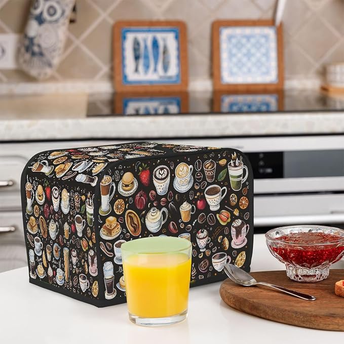 Coffee Toaster Cover 2 Slice Wide Slot Washable Toaster Covers | Fruit Lemon Dust and Fingerprint Protection Bread Maker Covers for Kitchen Accessories Decor Bakeware Women Gift