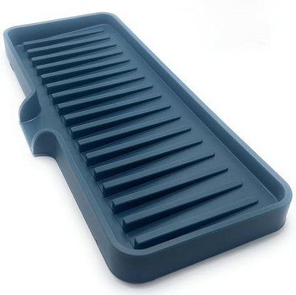 Silicone Soap Dish Tray and Sponge Holder with Drain Chute, Rectangular, Kitchen and Bathroom Sink Organizer (Smoky Blue, 9"x3.5")