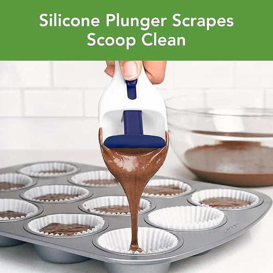 Tovolo Cupcake Scoop Batter Dispenser for Cupcakes Muffins Pancakes & Cookie Dough, Easy to Clean Batter Scoop Slide Dispenses Quicker for Even Size Baked Goods Kitchen Gadget, Deep Indigo