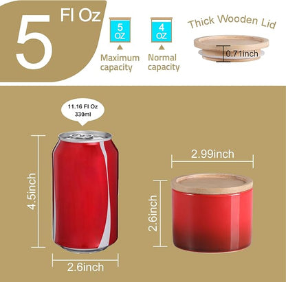Sweejar Kitchen Canisters Ceramic Food Storage Jar, Stackable Containers with Airtight Seal Wooden Lid for Serving Ground Coffee, Tea, Sugar, Spice and More - 5 Fl Oz(Gradient Red)