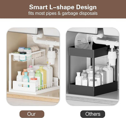 VUSIGN 2 Tier Under Sink Organizer and Storage, Slide Out Pull Out Cabinet Organizer Shelf, Storage for Kitchen Bathroom Laundry, 1Pack, White