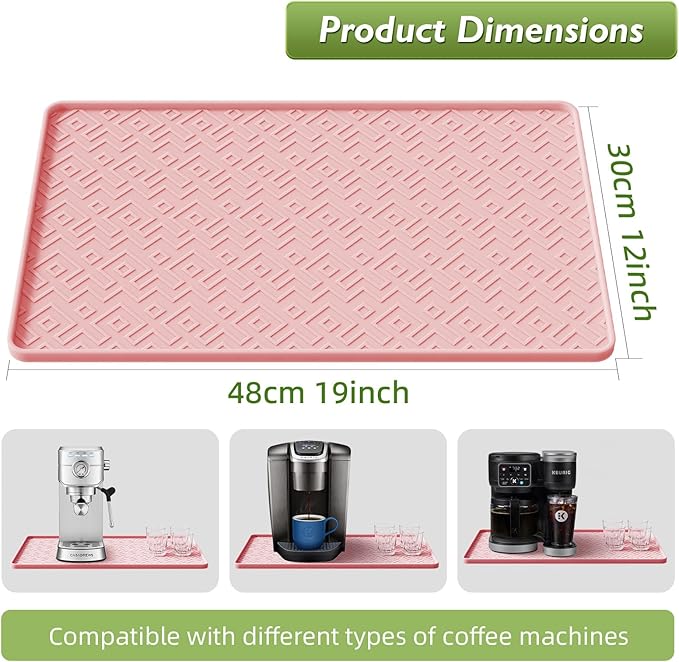 Silicone Coffee Mat 19" x 12", Waterproof Coffee Bar Mat, Spill-Proof Coffee Maker Mat for Kitchen Counter, Non-Slip Coffee Machine Mat, Durable Counter Protector