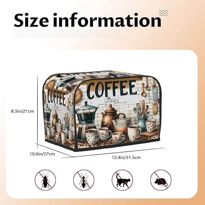 Toaster Cover 4 Slice Wide Slot Coffee KitchenBread Toaster Oven Dustproof Cover Small Appliance Kitchen Covers Dust and Fingerprint Protection for Women Gift 4 Slice