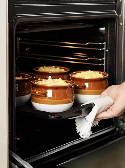 LE TAUCI French Onion Soup Bowls with Lids, 16 oz Ceramic Soup Crocks with Handles, Oven/Microwave/Dishwasher Safe, Set of 4 – From Oven to Table for French Onion, Chili, Pot Pies