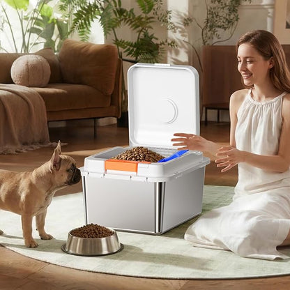 Stainless Steel Dog Food Storage Container 22LB, Airtight Pet Food Bin with One-Touch Lid, Large Capacity Metal Storage for Dog & Cat Food, Keeps Food Fresh, Odor-Proof & Easy to Clean