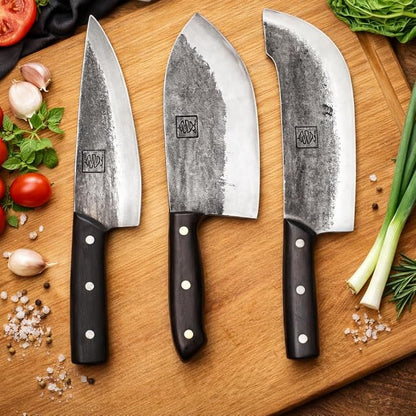 COOLINA The Ultimate Trio Professional Kitchen High-Carbon Steel Knife Set | Handmade Knives for Daily Kitchen Tasks | Full Tang, Ergonomic, Razor Sharp (Tungsten, Galba, Daozi)