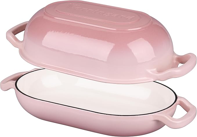VORRINGARD Enameled Cast Iron Sourdough Bread Oven, Dutch Oven, Loaf Cast Iron Bread Pan for Homemade Bread Baking, Meatloaf Pan with Lid, 5QT, Pink