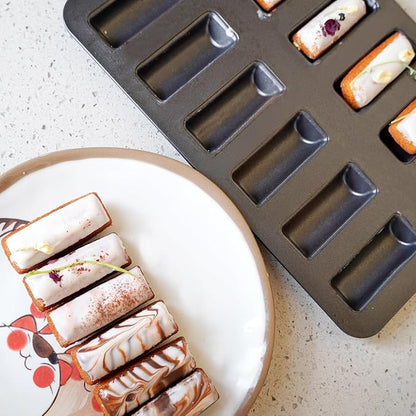 12 Cup Financier Cake Baking Pan Mini Banana Bread Loaf Cream Canoe Granola Bar Cornbread Nonstick Small Muffin Cupcake Madeleine Cookie Tin Tray Mold