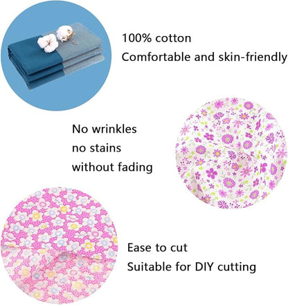 100% Cotton Fabric Bundle - Floral Pre-Cut Squares (20"x20") for Sewing, DIY Patchwork & Quilting (Purple)