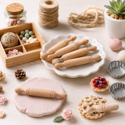 LUOZZY 15Pcs Miniature Wooden Rolling Pin Set - 2 Inch Craft Rolling Pin Models, Mini Baking Tool for DIY Scenes and Decorative Displays