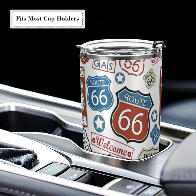 Tumbler Route 66 Cute Insulated Coffee Cup Beverage Container Travel Mug with Straw and Lid Double Wall Stainless Steel 20oz Holiday Gift