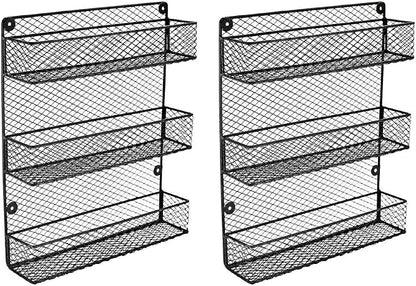 Wall Mount Spice Rack – 3-Tier Kitchen Storage Organizer Shelf, Space-Saving Design, Includes 2 Racks