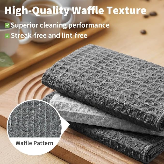 Barista Towel 4 Pack, Waffle Microfiber Barista Cloths, Essential Cleaning Towels for Espresso Machines, Steam Wands, and Countertops, Coffee Bar Accessories, 12”x12”