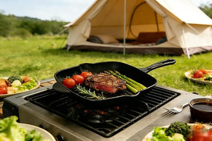 11 Inch Square Grill Pan Large Pre-Seasoned Cast Iron and 10.5 Inch Round Griddle, Crepe Pan, BBQ Hot Plate Pans with Handle Silicone