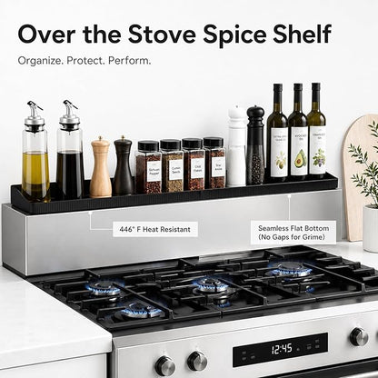 Magnetic Stove Top Shelf, Over the Stove Shelf Spice Rack & Spice Organizer – 30" Heat Resistant Silicone Stove Shelf, No Drill Kitchen Storage Organizer for Gas/Electric Stoves & Small Kitchens