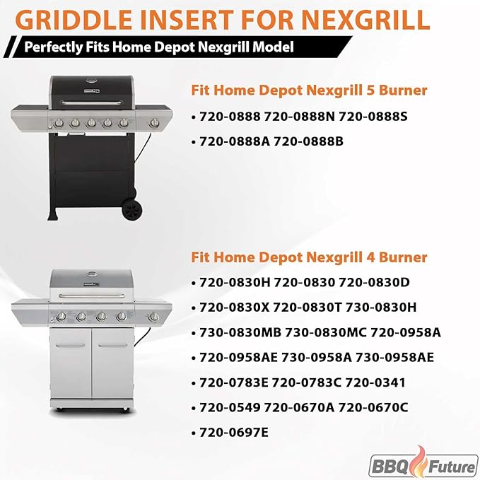 Full Size Griddle Insert with Spatula Set for Home Depot Nexgrill 5 Burner 720-0888 720-0888N, Flat Top Plate Replacement Parts for Nexgrill 4 Burner 720-0830 720-0830H Gas Grill Models, Carbon Steel