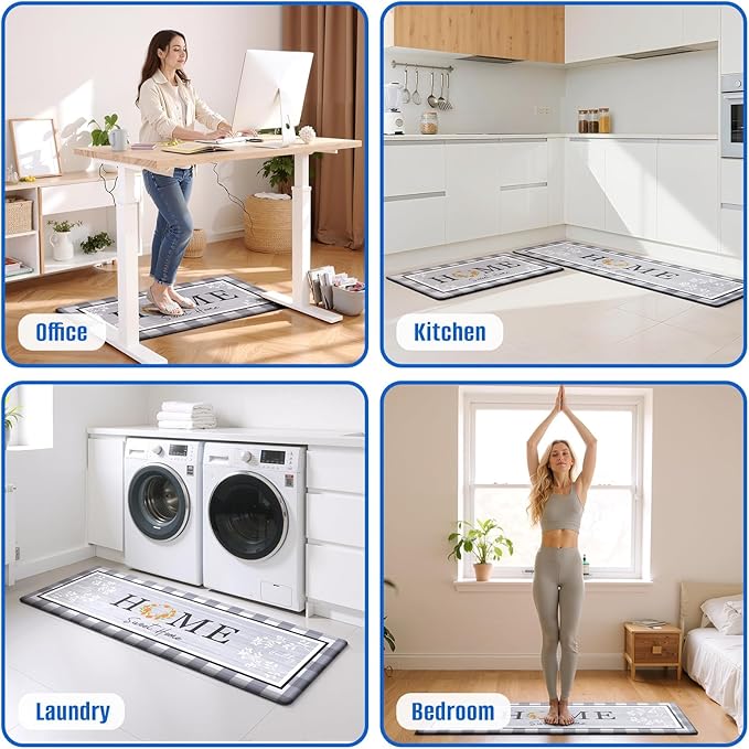 Kitchen Rugs, 2 PCS Kitchen Mats for Floor, Cushioned Non-Slip Anti Fatigue Mats for Kitchen Floor, Kitchen Runner Rugs for Standing Desk, Office, Laundry (17.3’’ x 30’’ + 17.3’’ x 47.2’’)