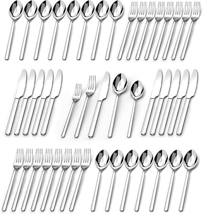 KINGSTONE Silverware Sets, 60 Piece Flatware Set for 12, 18/10 Stainless Steel Cutlery Set, Mirror Polished Dishwasher Safe Utensils, Includes Knives Forks Spoons for Home, Restaurant, Wedding, Party