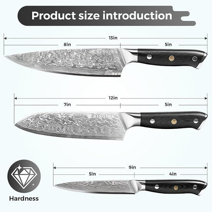 5-Piece Damascus Knife Set - Ultra-Sharp Professional 67-Layer VG10 Core Damascus Chef Knife Set | Includes 8 Inch Chef Knife, Santoku Knife, Kitchen Knife Sharpener, G10 Full Tang Handle