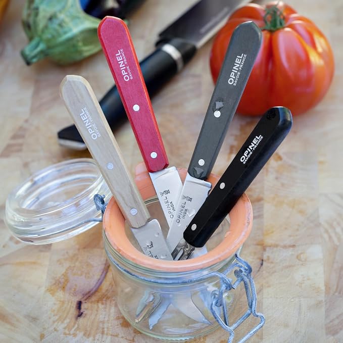 OPINEL Les Essentials - Small Kitchen 4 Piece Knife Set - Paring, Serrated, Peeler, Vegetable Knife, Corrosion Resistant High Carbon Steel, Made in France (Loft)