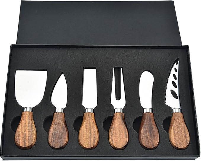 6 Pieces Cheese Knife, Cheese Knives Cheese Board Charcuterie Knife Set Cheese Tools Spreading Knife, Wooden Handle Stainless Steel Slicer Gift Set
