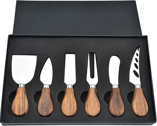 6 Pieces Cheese Knife, Cheese Knives Cheese Board Charcuterie Knife Set Cheese Tools Spreading Knife, Wooden Handle Stainless Steel Slicer Gift Set