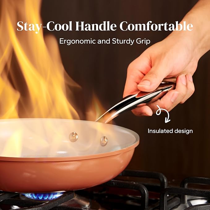 Redchef Frying Pan Ceramic Nonstick, Versatile Chef's Pan for Searing & Browning, Suitable for All Stoves, PFOA/PTFE Free Coating, Easy to Clean, Pumpkin Orange, 9.5 Inch