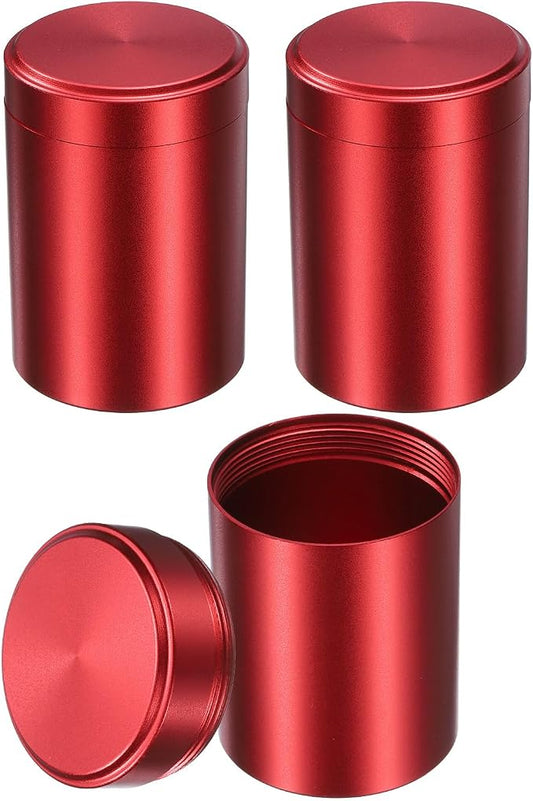 uxcell 3pcs Portable Storage Jar, Multipurpose Airtight Container Bottle Mini Smell Proof Metal Round Tins with Lid for Spices Coffee Tea Candy, Red